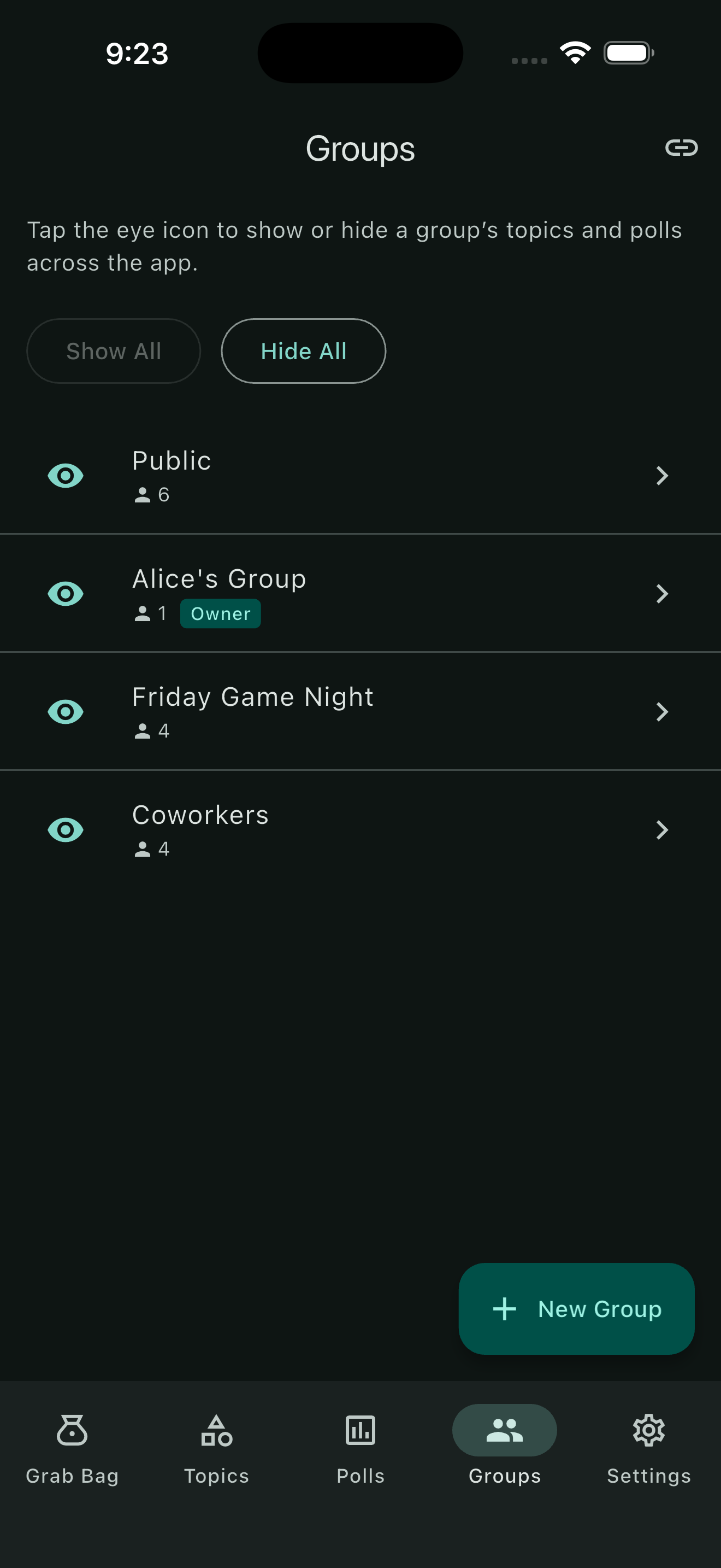 Group list screen