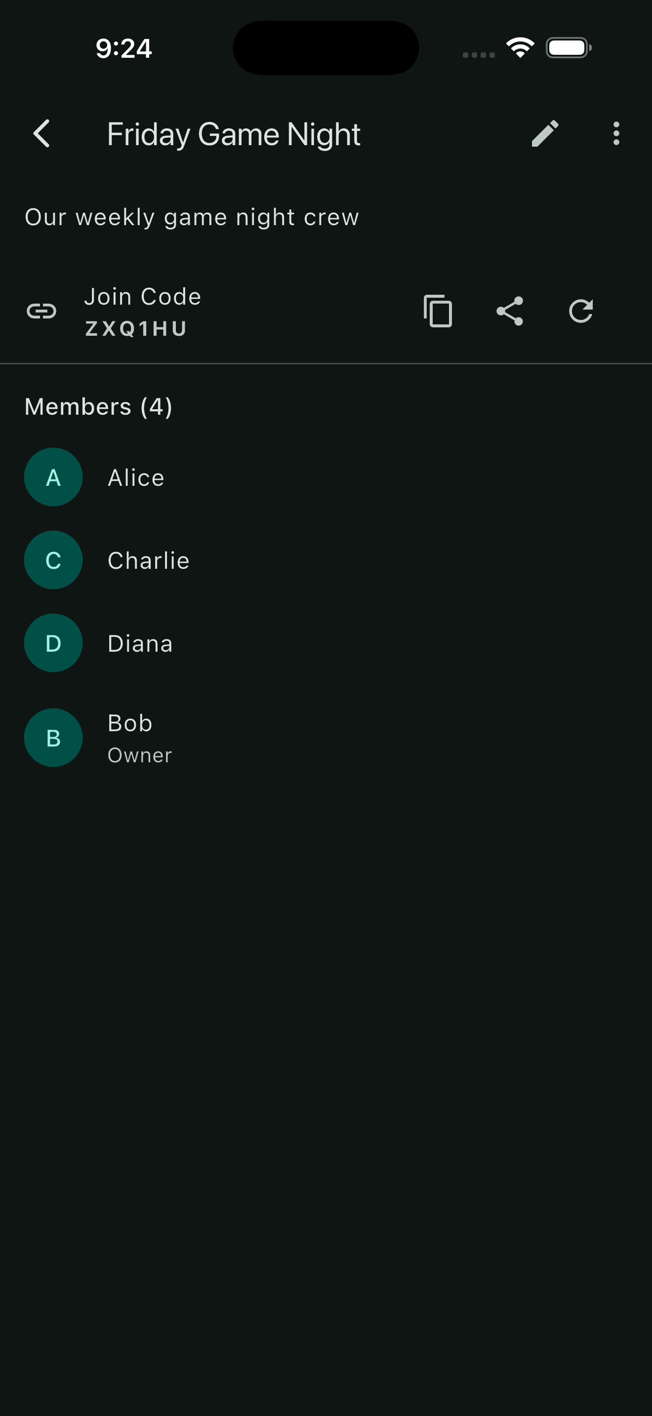 Group detail screen