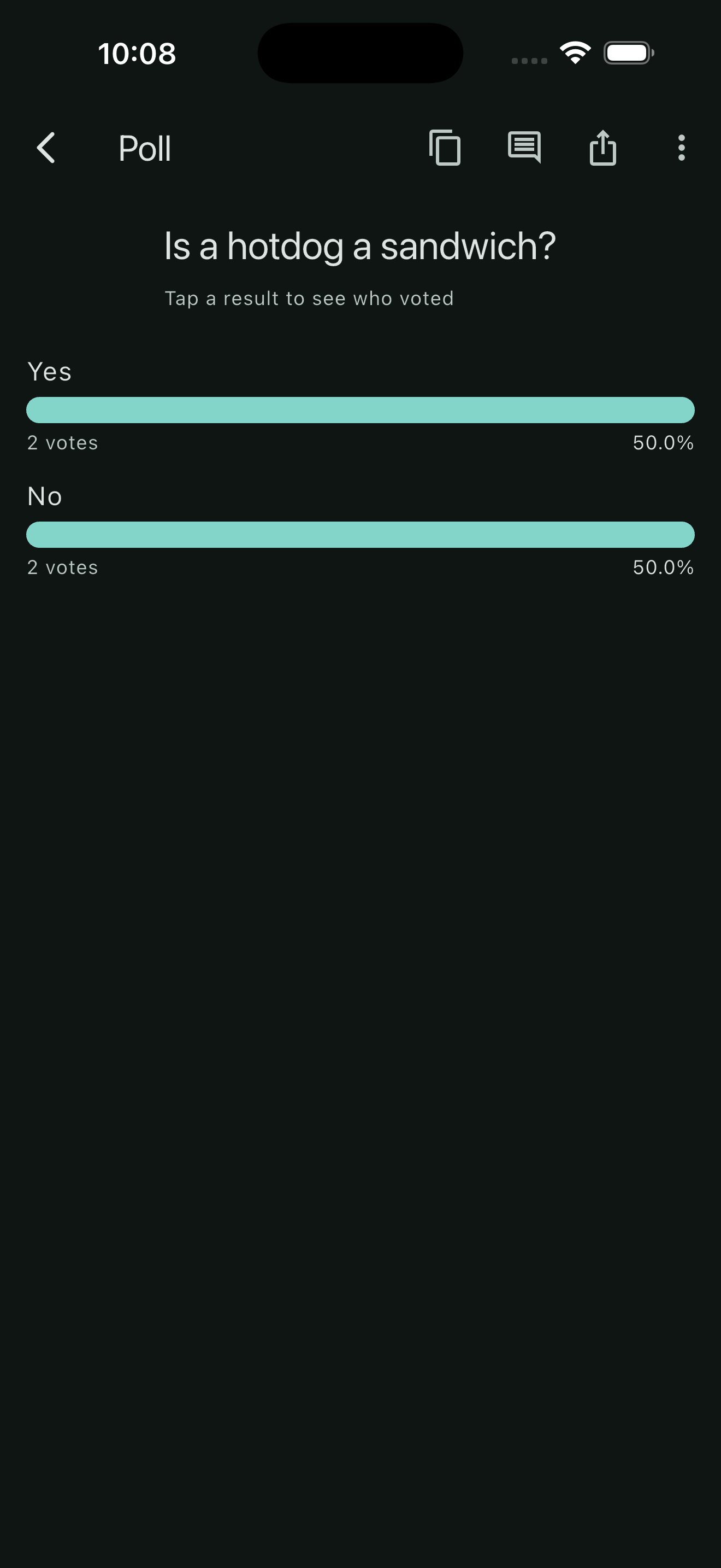 Poll result screen